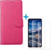 Motorola Moto G 5G Plus - Bookcase Roze - portemonee hoesje met 2 stuks Glas Screen protector