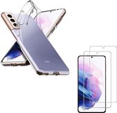 Samsung Galaxy S21 Plus Hoesje Transparant  TPU Siliconen Soft Case + 2X Tempered Glass Screenprotector