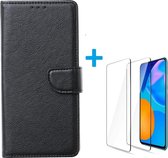 Xiaomi Poco X3 - Bookcase Zwart - portemonee hoesje met 2 stuks Glas Screen protector