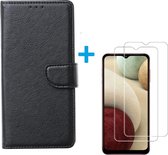 Samsung Galaxy A02S - Bookcase Zwart - portemonee hoesje met 2 stuks Glas Screen protector