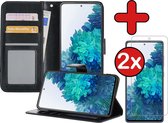 Samsung S20FE Hoesje Book Case Met 2x Screenprotector - Samsung Galaxy S20FE Hoesje Wallet Case Portemonnee Hoes Cover - Zwart