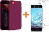 Hoesje Geschikt voor iPhone SE 2022 / 7 / 8 hoesje siliconen / nano backcover Wijn Rood met 2 Pack Screenprotector