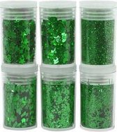 Glitter en pailletten, groen, 5 gr, 6 Doosje