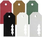 Cadeaulabels, afm 5x10 cm,  300 gr, kleuren assorti, kerstboom, 6x15stuks