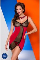 Avanua Lovia Chemise - Erotische Onderjurk - Aansluitend - Combinatie uitdagend Rood en Zwart Transparant - L/XL