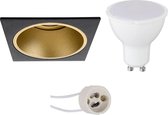 LED Spot Set - Igna - Primux Minko Pro - GU10 Fitting - Inbouw Vierkant - Mat Zwart/Goud - 8W - Warm Wit 3000K - Verdiept - 90mm