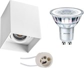 PHILIPS - Opbouwspot Set - CorePro 827 36D - Primux Luxina Pro - GU10 Fitting - Opbouw Vierkant - Mat Wit - 4.6W - Warm Wit 2700K - Verdiept - Kantelbaar - 90mm