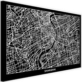 Schilderij Map van Shanghai, 2 maten, zwart-wit, Premium print