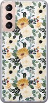 Samsung Galaxy S21 hoesje siliconen - Lovely flowers - Soft Case Telefoonhoesje - Print / Illustratie - Bruin