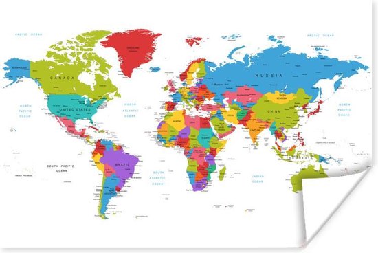Kleurrijke wereldkaart met regenboogkleuren Poster | Wereldkaart Poster