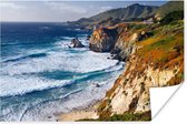 Stille Oceaan en Santa Lucia Range langs de kust in Big Sur Amerika Poster 180x120 cm - Foto print op Poster (wanddecoratie woonkamer / slaapkamer) / Amerika Poster XXL / Groot formaat!