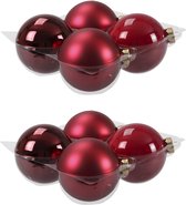 8x stuks kerstversiering kerstballen rood/donkerrood van glas - 10 cm - mat/glans - Kerstboomversiering