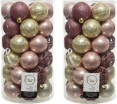 74x stuks kunststof kerstballen lichtroze (blush)/parel/oudroze(velvet) 6 cm - mat/glans/glitter - Onbreekbare plastic kerstballen