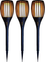 Set van 3x stuks Halloween horror decoratie solar LED tuinfakkels zwart 78 cm - Tuinverlichting/thema feestversiering
