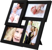 fotolijst collage voor 4 foto's, 10 x 15 cm, wandmontage fotogalerij display, met glazen ruit, zwart houtnerf RPF25BK