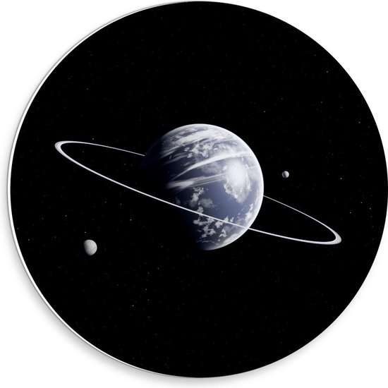 Forex Wandcirkel - Blauwe Planeet bij de Sterren - 30x30cm Foto op Wandcirkel (met ophangsysteem)