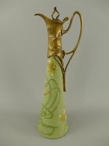 Vaas, Kan - Art Nouveau / Jugenstil - Porselein/messing - 38 cm hoog