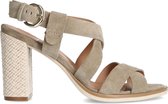 Manfield - Dames - Taupe leren sandalen met hak - Maat 40