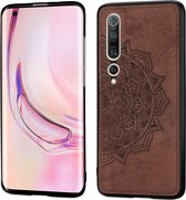 Voor xiaomi 10/10 pro mandala reliÃ«f stoffen hoes pc + tpu mobiele telefoonhoes met magnetische functie en draagriem (bruin)