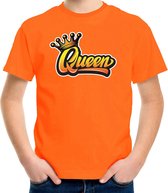 Oranje Koningsdag Queen t-shirt voor kinderen/ meisjes XS (110-116)