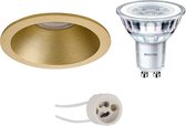 LED Spot Set - Pragmi Pollon Pro - GU10 Fitting - Inbouw Rond - Mat Goud - Verdiept - Ø82mm - Philips - CorePro 830 36D - 4.6W - Warm Wit 3000K - BES LED