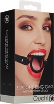 Silicone Ring Gag - With Leather Straps - Black - Bondage Toys - Gags