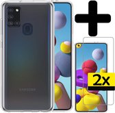 Hoesje Geschikt voor Samsung A21s Hoesje Siliconen Case Met 2x Screenprotector - Hoes Geschikt voor Samsung Galaxy A21s Hoes Siliconen - transparante