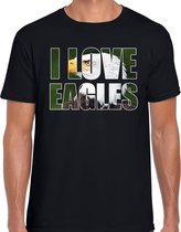 Tekst shirt I love eagles met dieren foto van een arend vogels zwart voor heren - cadeau t-shirt arenden liefhebber 2XL