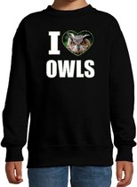 I love owls sweater met dieren foto van een uil zwart voor kinderen - cadeau trui uilen liefhebber - kinderkleding / kleding 5-6 jaar (110/116)