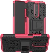Voor Geschikt voor Xiaomi Redmi K30 Tire Texture Shockproof TPU + PC beschermhoes met houder (Rose Red)