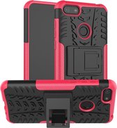 Voor Motorola E6 Play Tire Texture Shockproof TPU + PC beschermhoes met houder (Rose Red)