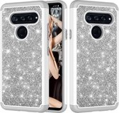 Glitter poeder contrast huid schokbestendig siliconen + pc beschermhoes voor LG V40 ThinQ (grijs)