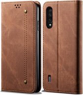 Voor Geschikt voor Xiaomi mi cc9 / mi 9 lite denim textuur casual stijl horizontale flip lederen tas met houder en kaartsleuven en portemonnee (bruin)