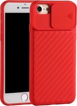 Voor iPhone 6 Plus & 6s Plus / 7 Plus & 8 Plus Sliding Camera Cover Design Twill Anti-Slip TPU Case (Rood)
