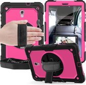 Schokbestendige zwarte silicagel + kleurrijke pc-beschermhoes voor Galaxy Tab A 10.5 T590, met houder & schouderriem & handriem & pen-sleuf (roze rood)