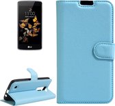 Voor lg k8 litchi textuur horizontale flip lederen tas met houder en kaartsleuven en portemonnee (blauw)