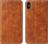 Voor iphone x / xs retro boomschors textuur pu magnetische horizontale flip lederen tas met houder en kaartsleuven en portemonnee (kaki)