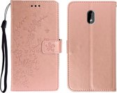 Voor Nokia 3.2 Plum Blossom Pattern Links en Rechts Flip Leren Case met Beugel & Kaartsleuf & Portemonnee & Lanyard (Rose Gold)