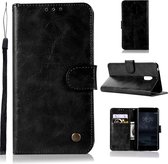 Voor Nokia 6 Retro koperen gesp Crazy Horse Horizontale Flip PU lederen tas met houder & kaartsleuven & portemonnee & lanyard (zwart)