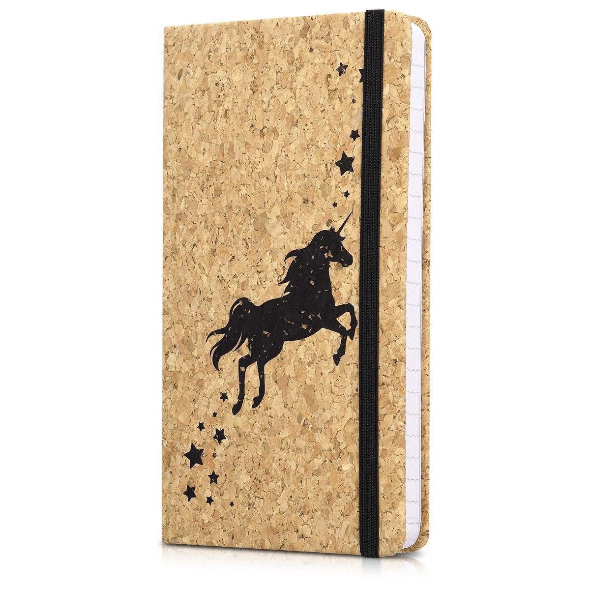 Navaris notitieboek van kurk met lijntjes - Notebook met elastieken sluiting, binnenvak en bladwijzer - 18 x 13 cm - 100 bladzijden - Eenhoorn