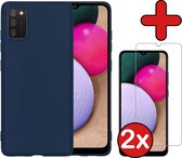 Samsung A02s Hoesje Donker Blauw Siliconen Case Met 2x Screenprotector - Samsung Galaxy A02s Hoes Silicone Cover Met 2x Screenprotector - Donker Blauw