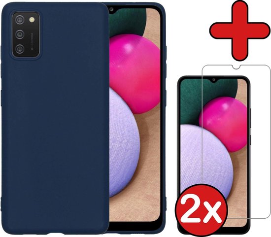 Samsung en Siliconen Blauw foncé pour Samsung A02s avec 2x protecteurs d'écran - Housse en silicone pour Samsung Galaxy A02s avec 2x protecteurs d'écran - Blauw foncé