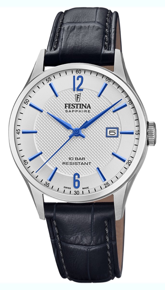Festina Swiss Made Horloge - Festina heren horloge - Zilver - diameter 40 mm - roestvrij staal