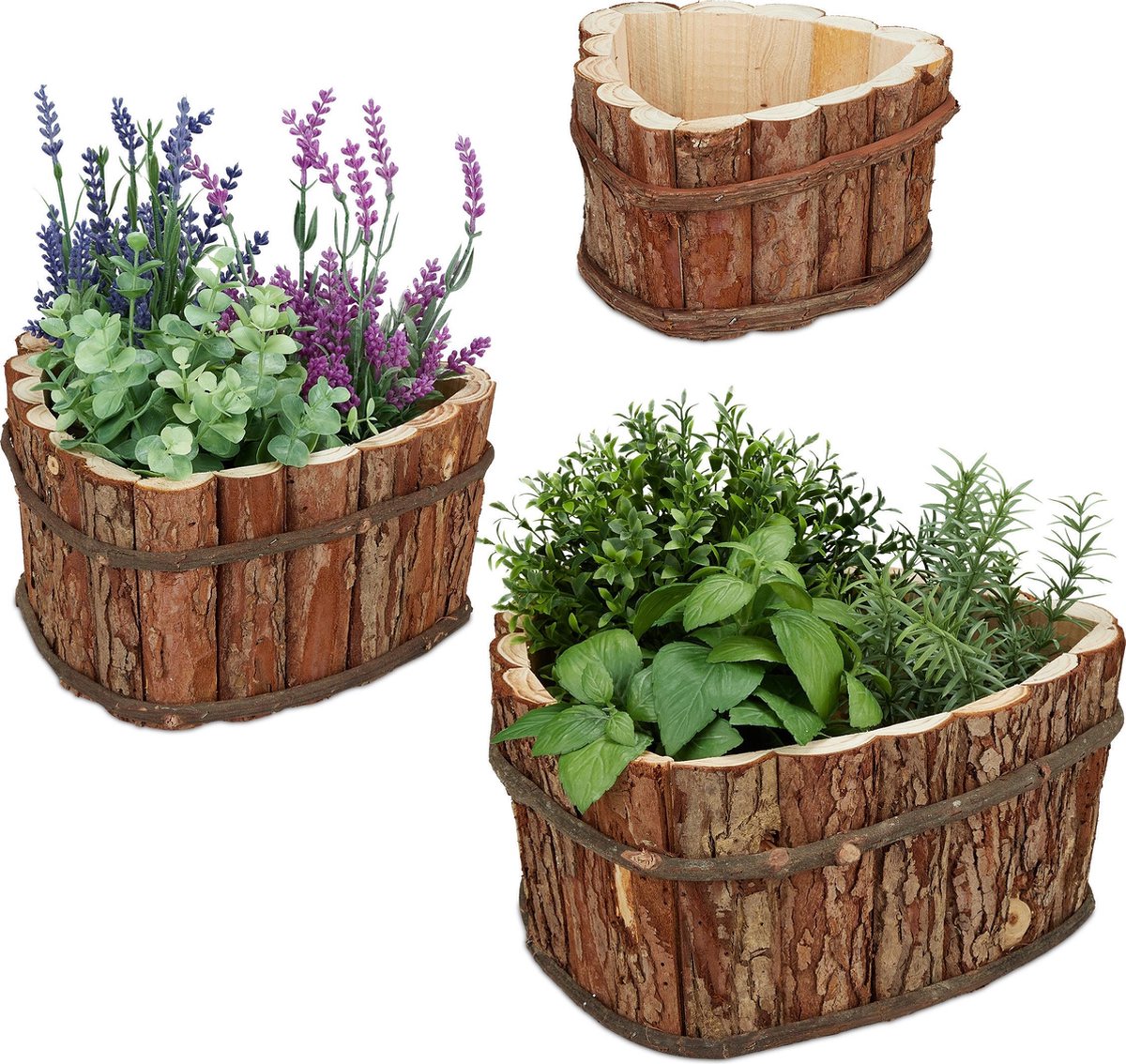 Relaxdays plantenbak hout 3 bloembakken buiten bloempotten tuin houten tuindecoratie