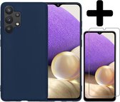 Samsung A32 5G Hoesje Met Screenprotector - Samsung Galaxy A32 5G Case Cover - Siliconen Samsung A32 5G Hoes Met Screenprotector - Donker Blauw