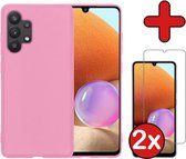 Samsung A32 5G Hoesje Licht Roze Siliconen Case Met 2x Screenprotector - Samsung Galaxy A32 5G Hoes Silicone Cover Met 2x Screenprotector - Licht Roze