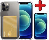 Hoes voor iPhone 12 Pro Hoesje Met Pasjeshouder Screenprotector - Hoes voor iPhone 12 Pro Hoesje Transparant Shock Proof Case - Hoes voor iPhone 12 Pro Hoesje Met Kaarthouder