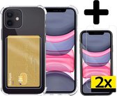Hoes voor iPhone 11 Hoesje Pasjeshouder Case Met 2x Screenprotector - Hoes voor iPhone 11 Pasjeshouder Card Case Hoesje Met 2x Screenprotector - Transparant