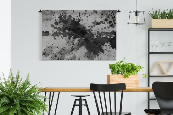 Tenture murale Aquarelle Abstrait - Oeuvre abstraite faite d'aquarelle et de projections de peinture sur fond gris Tenture murale coton 120x80 cm - Tapisserie murale avec photo