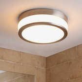 Lindby - Plafondlamp badkamer - 2 lichts - glas, metaal - H: 9 cm - E27 - opaalwit, mat nikkel